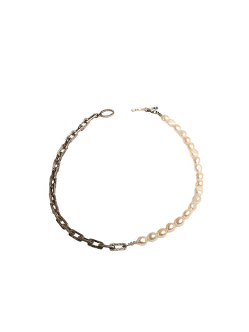 Hammered Silver & Pearl Necklace