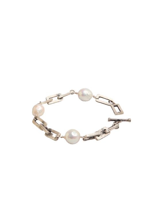 White Pearl & Silver Bracelet