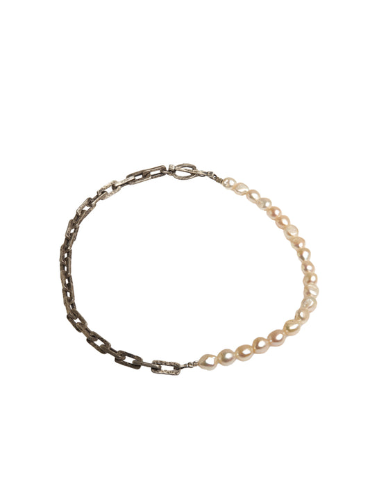 Hammered Silver & Pearl Necklace