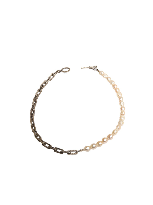 Hammered Silver & Pearl Necklace